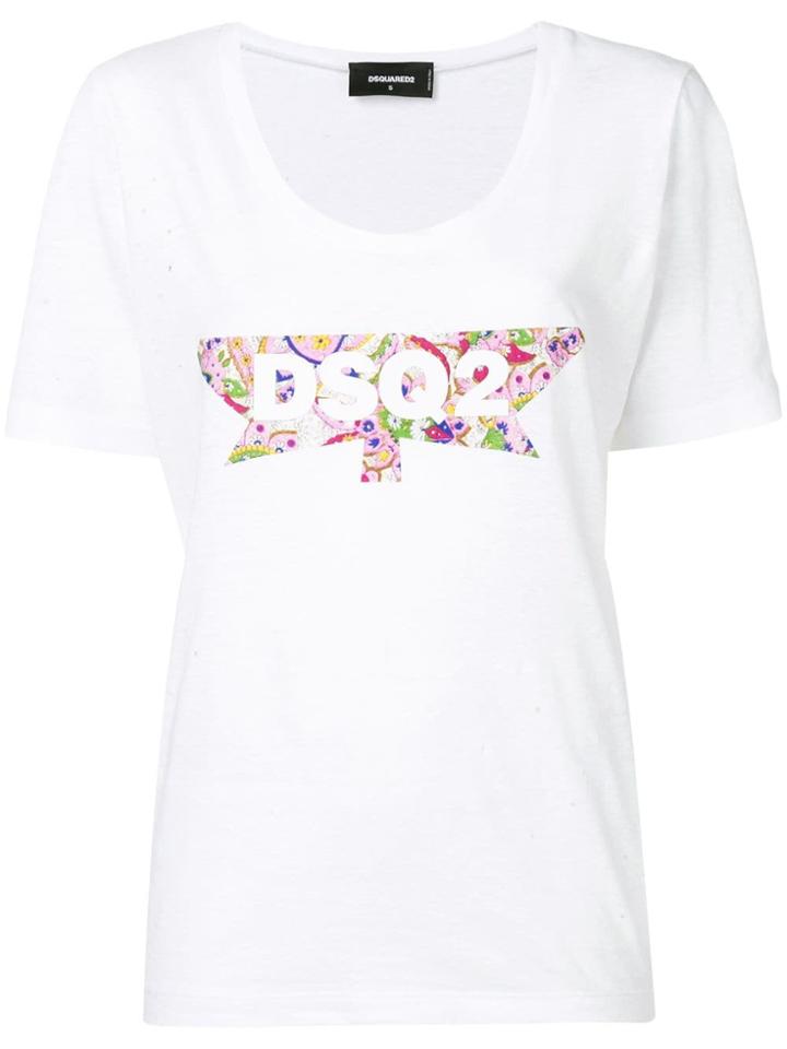 Dsquared2 Distressed Logo Print T-shirt - White