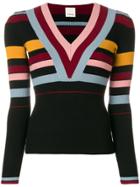 Pinko Striped V-neck Sweater - Blue