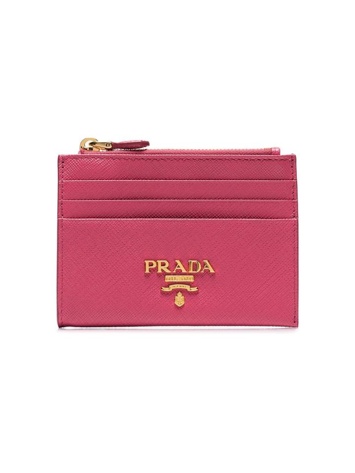 Prada Pink Zip Gold Logo Stamp Purse