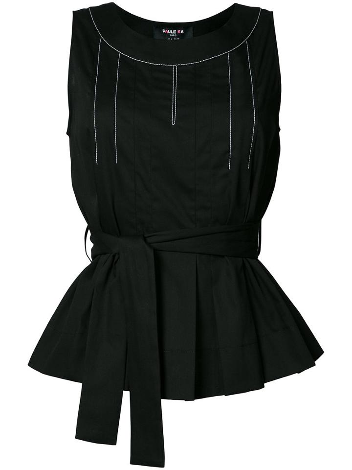 Paule Ka Belted Tank Top, Women's, Size: 36, Black, Cotton