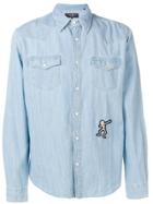 Hydrogen Embroidered Skeleton Denim Shirt - Blue