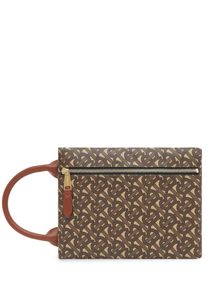 Burberry Monogram Print E-canvas Portrait Pouch - Brown