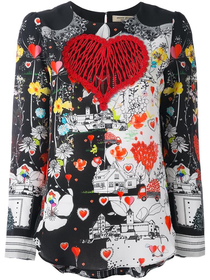 Piccione. Piccione Embroidered Heart Printed Blouse