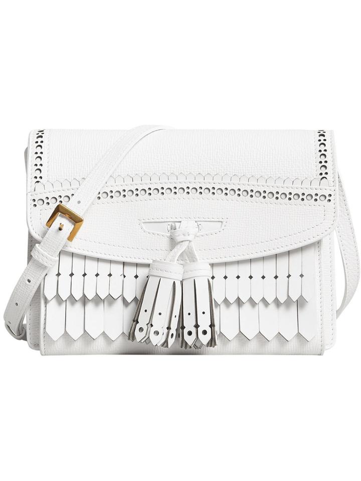 Burberry Brogue And Fringe Detail Crossbody Bag - White