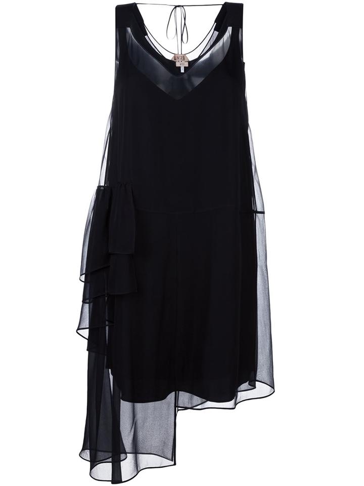 No21 Sheer Overlay Asymmetric Hem Dress, Women's, Size: 42, Black, Acetate/silk