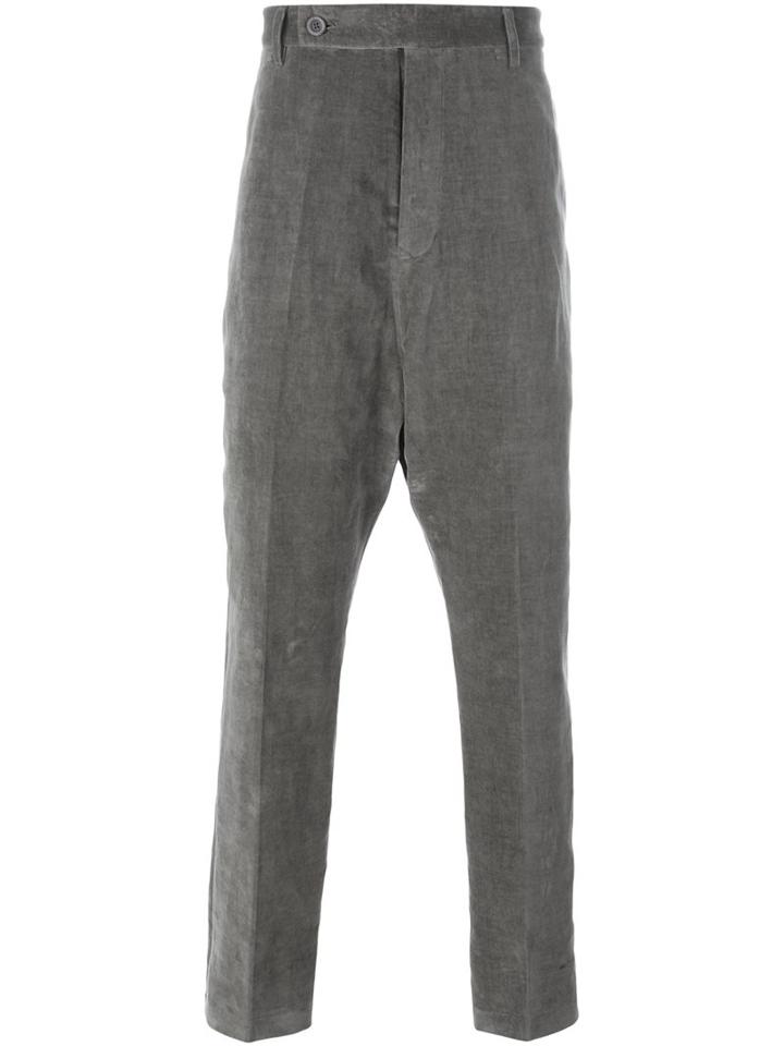 Rick Owens Velvet Trousers, Men's, Size: 46, Grey, Cotton/linen/flax