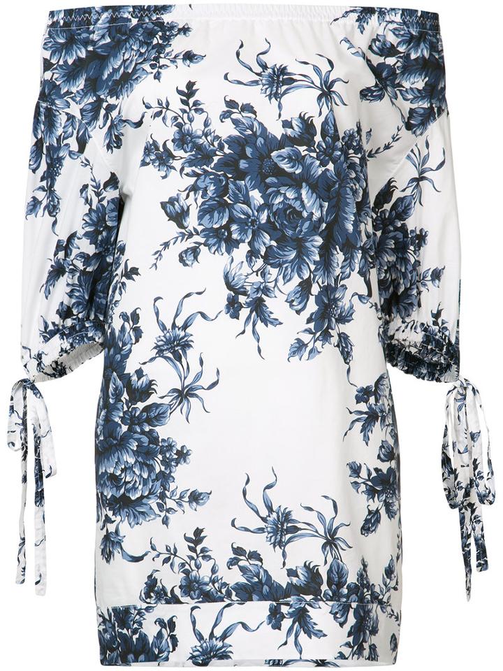 Sonia Rykiel - Floral Off The Shoulder Top - Women - Cotton - 34, Blue, Cotton