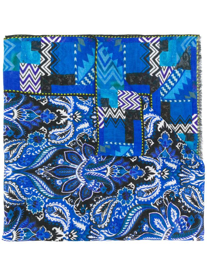 Etro Paisley Geometric Print Scarf - Blue