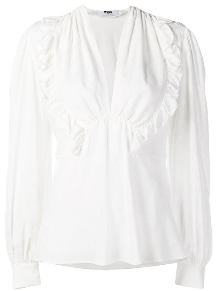 Msgm V-neck Ruffle Detail Blouse - White