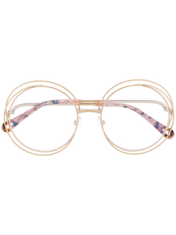 Chloé Eyewear Wire Detail Round Frame Glasses - Brown