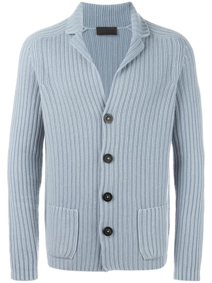 Iris Von Arnim Ribbed Cardigan, Men's, Size: Large, Blue, Cashmere