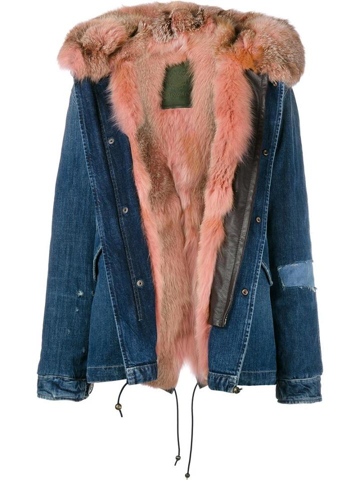 Mr & Mrs Italy Fox Fur Lining Jacket, Women's, Size: Xs, Blue, Cotton/fox Fur/polyester/viscose