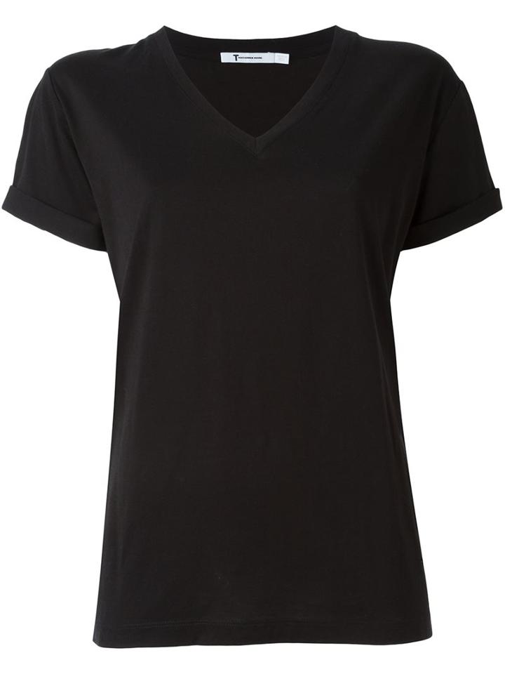 T By Alexander Wang V-neck T-shirt, Women's, Size: Small, Black, Cotton