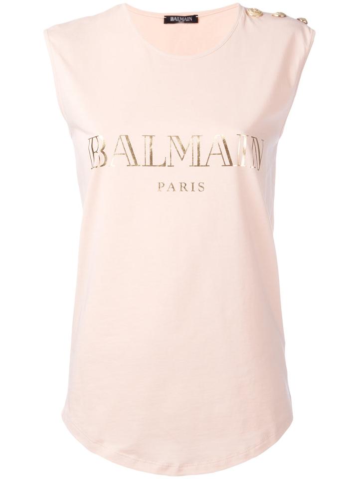 Balmain Logo T-shirt, Women's, Size: 40, Pink/purple, Cotton
