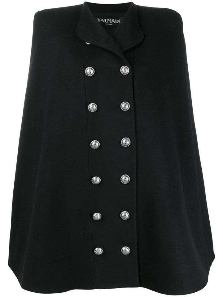 Balmain Double-breasted Cape Coat - Black