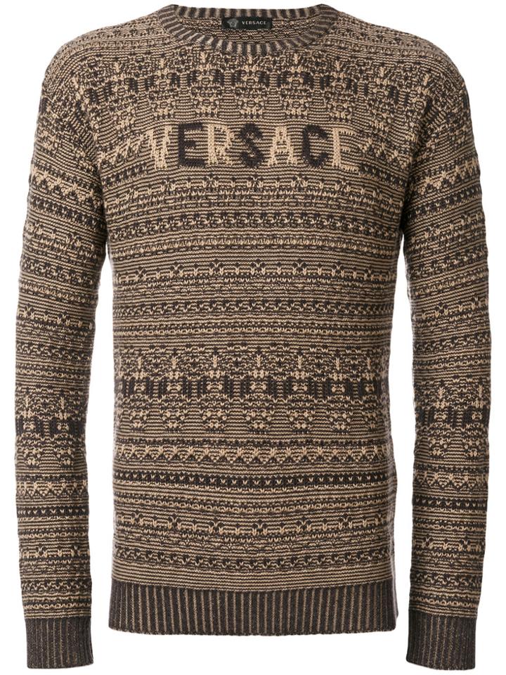 Versace Logo Chunky Jumper - Brown
