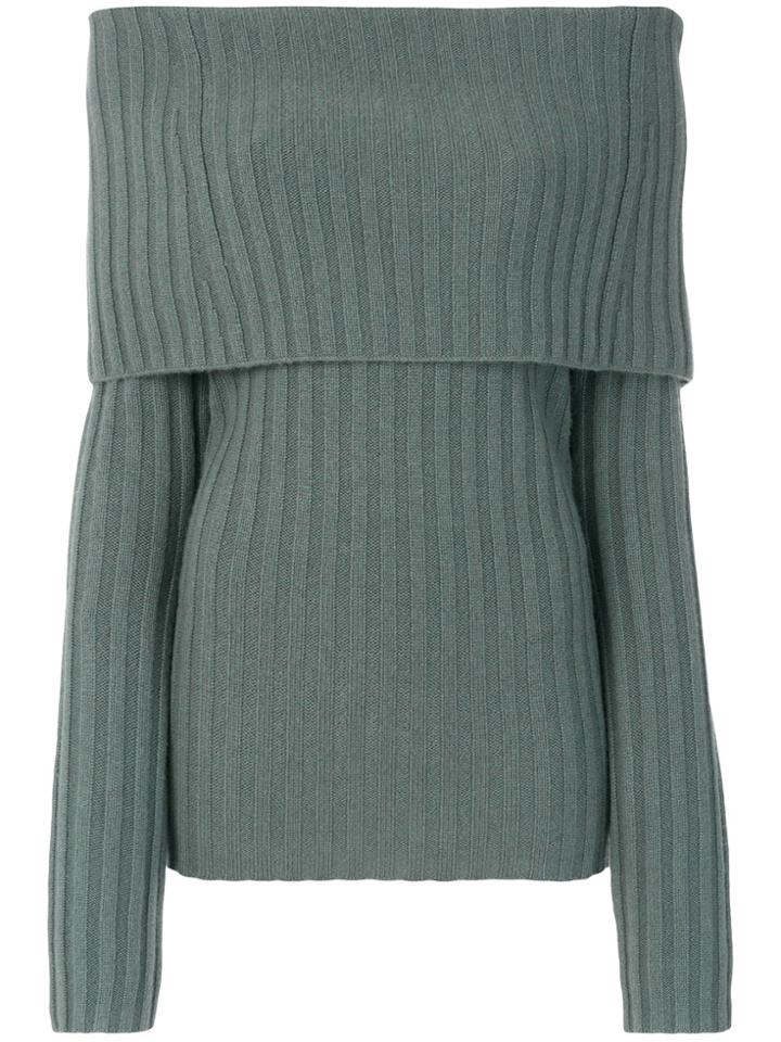 Theory Off-shoulder Foldover Pullover - Green