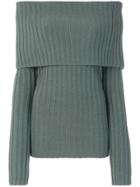 Theory Off-shoulder Foldover Pullover - Green