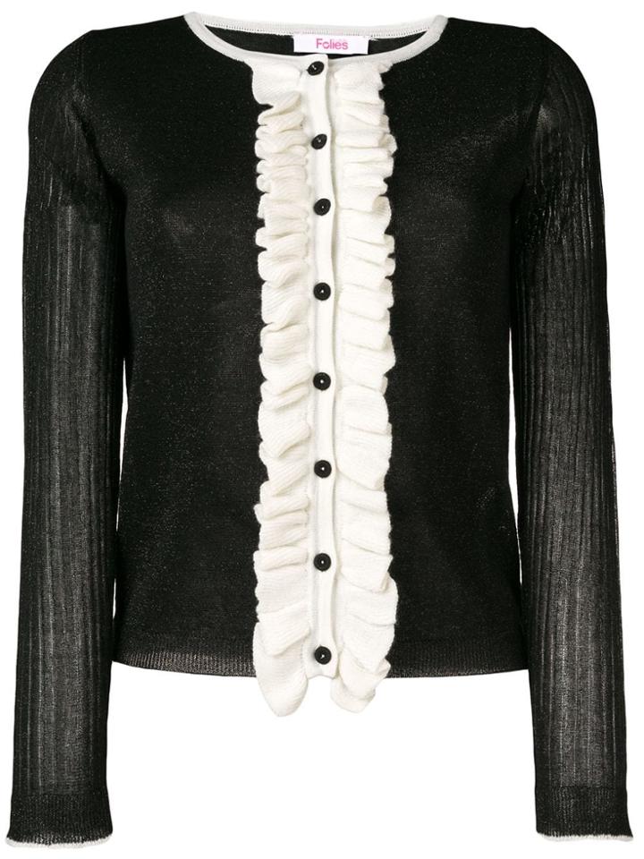 Blugirl Folies Ruffle Contrast Cardigan - Black