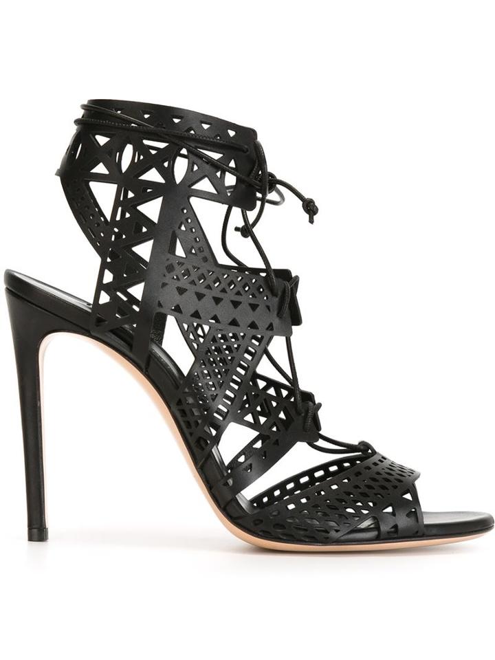 Casadei Laser Cut Stiletto Sandals, Women's, Size: 37.5, Black, Leather