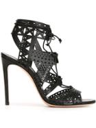 Casadei Laser Cut Stiletto Sandals, Women's, Size: 37.5, Black, Leather