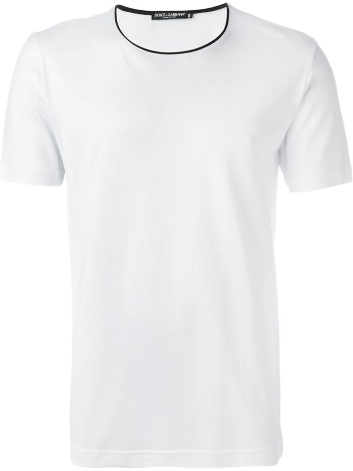 Dolce & Gabbana Round Neck T-shirt, Men's, Size: 46, White, Cotton