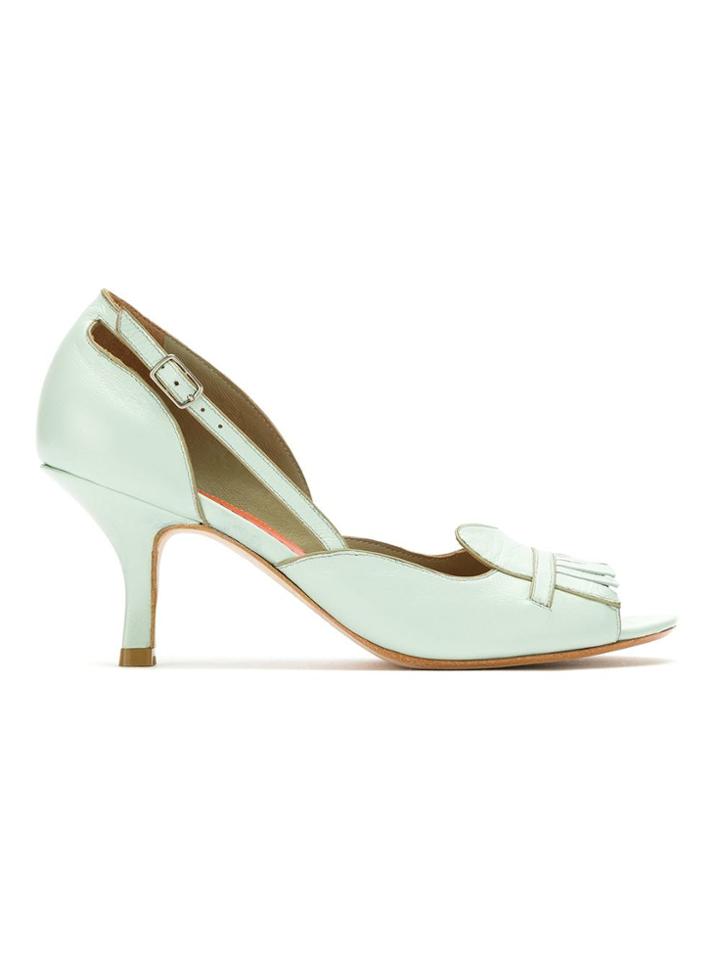 Sarah Chofakian Leather Fringed Pumps - Green