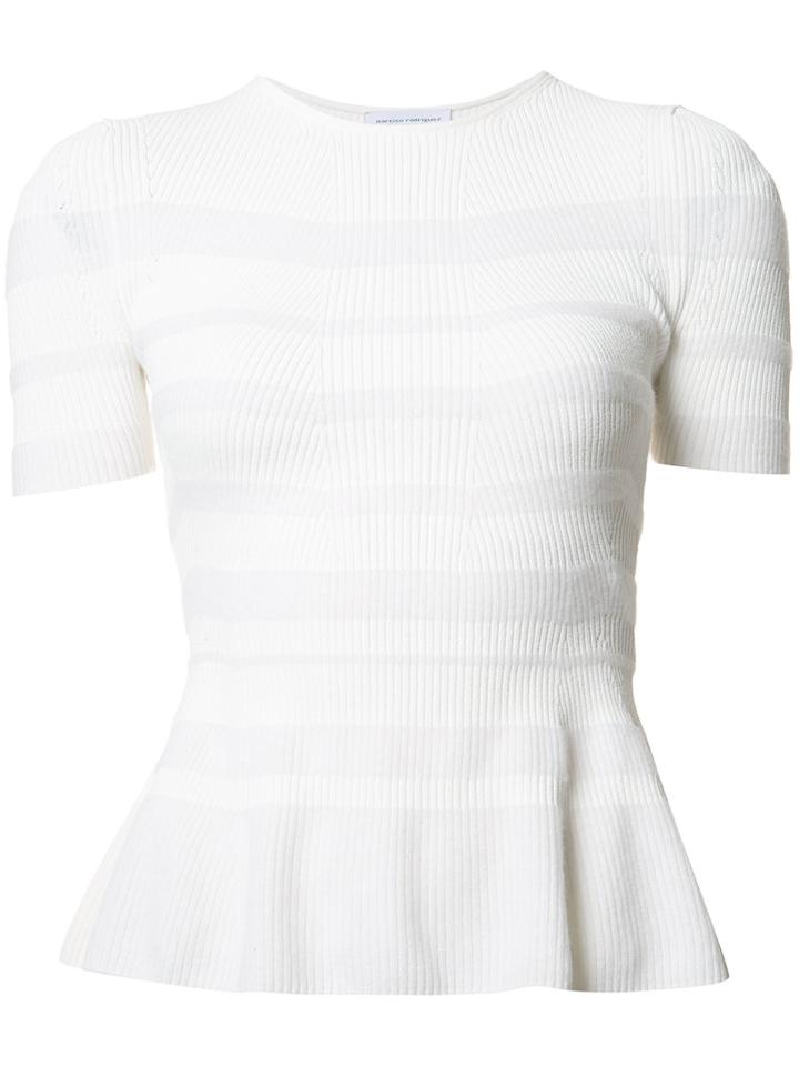 Narciso Rodriguez Striped Ruffle Knit Top, Women's, Size: 46, White, Viscose/polyester/wool/cashmere