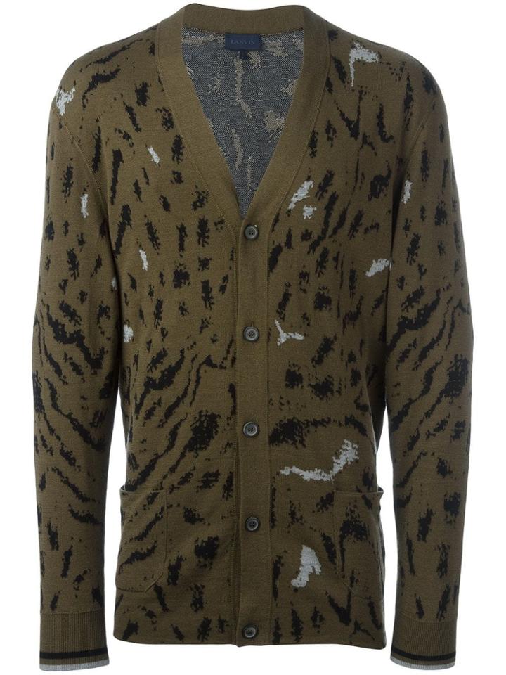 Lanvin Paneled Tiger Print Cardigan - Green