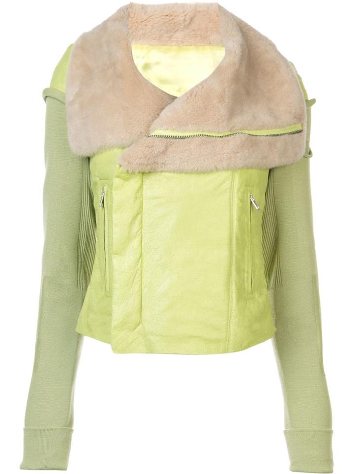 Rick Owens Fur Collar Biker Jacket - Green