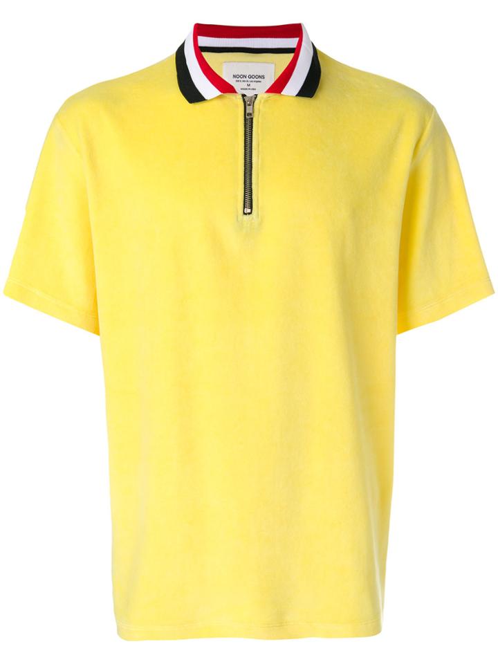 Noon Goons Striped Collar Half Zip Polo Shirt - Yellow & Orange