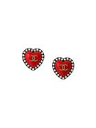 Chanel Vintage Cc Heart Clip On Earrings, Women's, Red