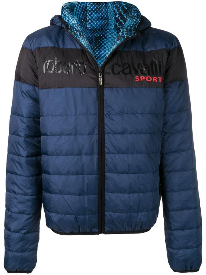 Roberto Cavalli Padded Snake Print Jacket - Blue