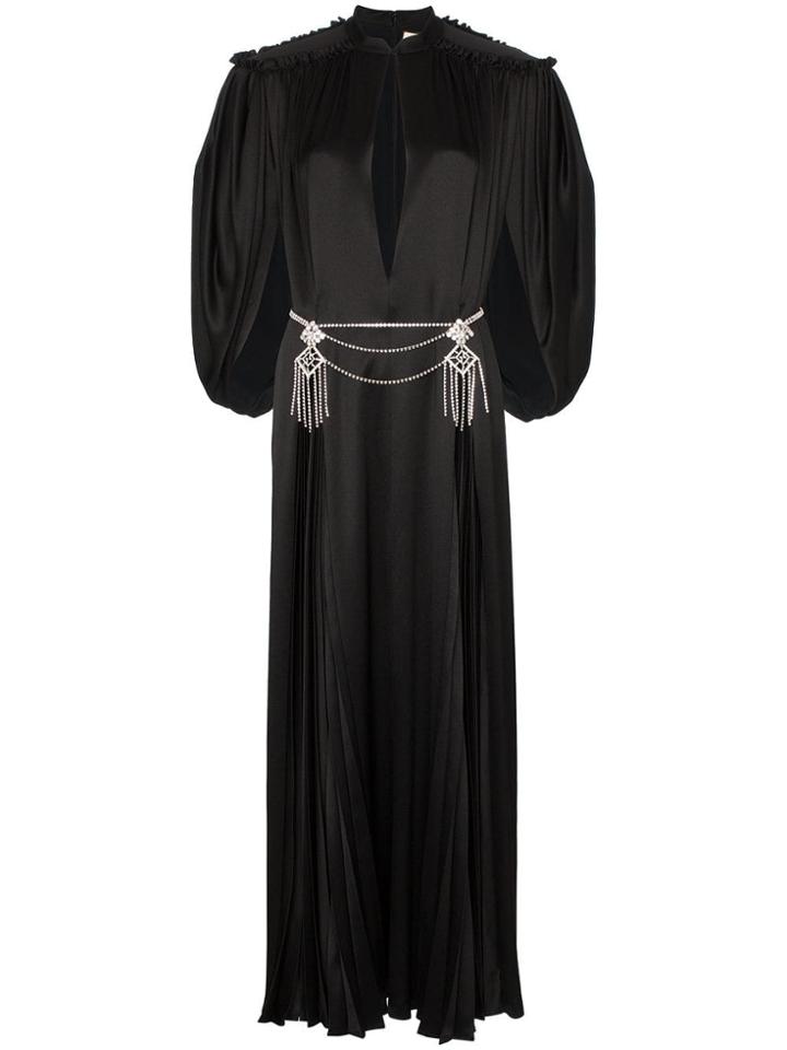 Gucci Cape Sleeve Open Front Crystal-embellished Belted Gown - Black