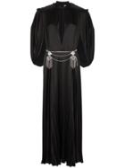 Gucci Cape Sleeve Open Front Crystal-embellished Belted Gown - Black