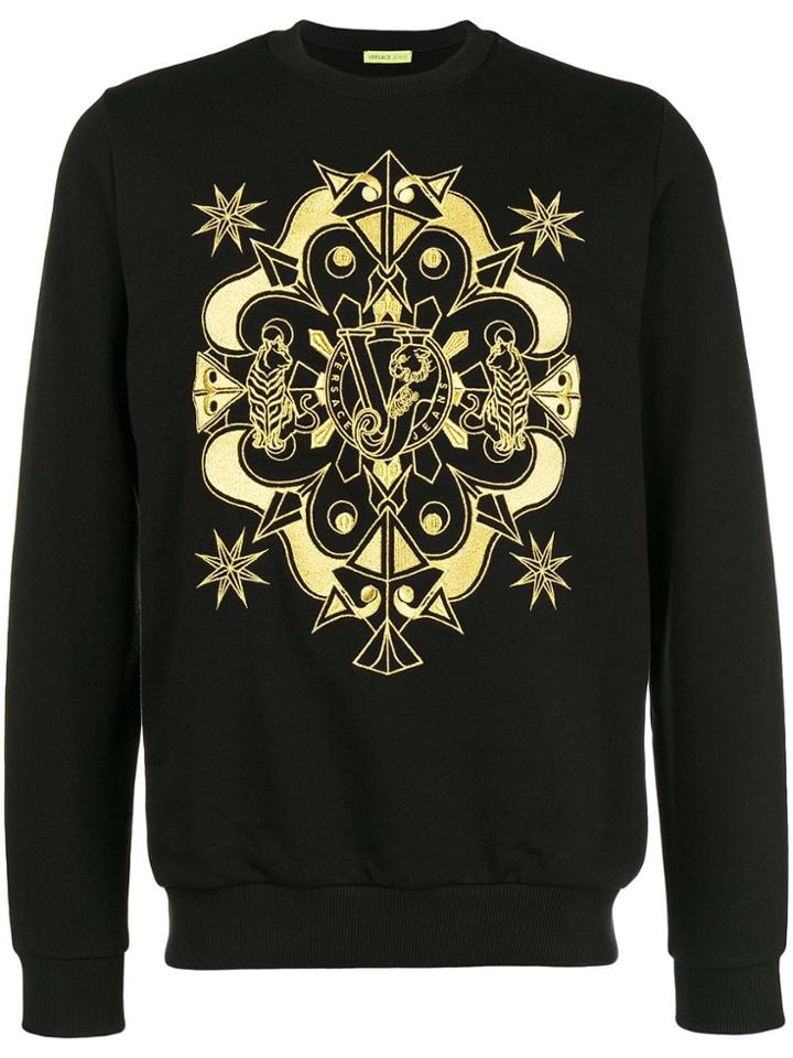 Versace Jeans Logo Printed Metallic Graphic Sweatshirt - Black