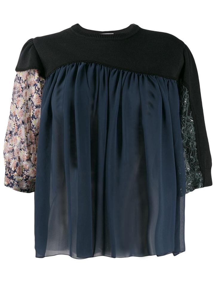 Kolor Contrast Flared Blouse - Blue