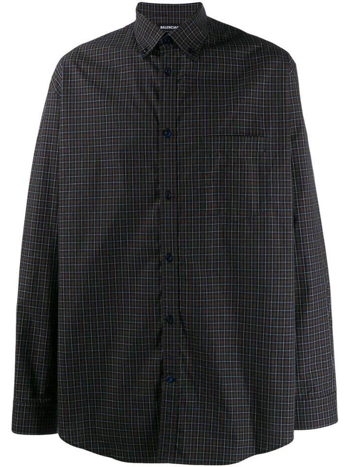 Balenciaga Checked Button Down Shirt - Blue