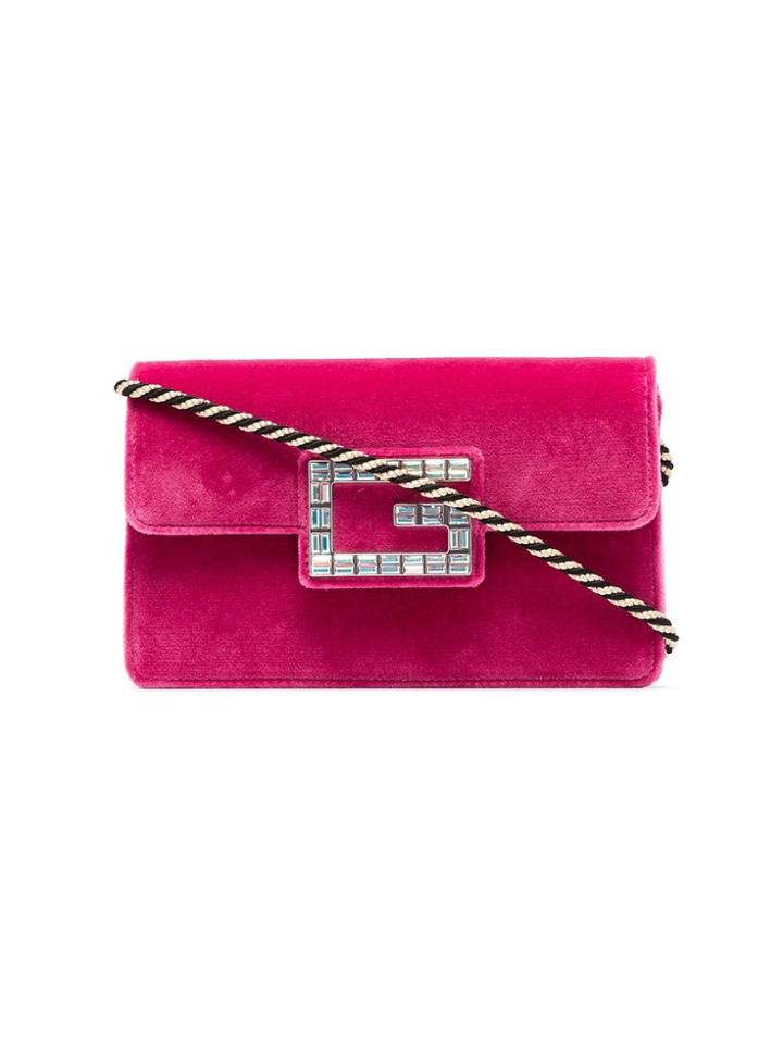 Gucci Pink Broadway Velvet And Satin Crystal G Shoulder Bag - Pink &