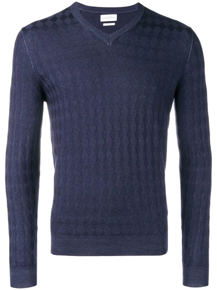 Ballantyne Diamond Jacquard Jumper - Blue