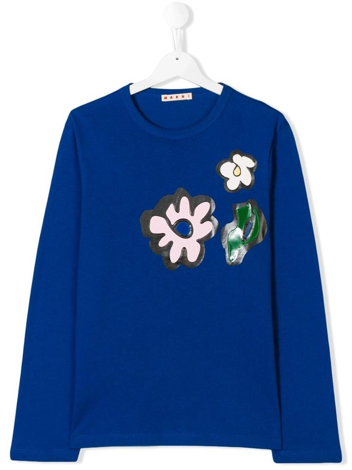 Marni Kids Teen Flower Patch Print Top - Blue