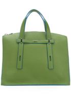 Furla Contrast Detail Structured Tote, Men's, Green, Leather