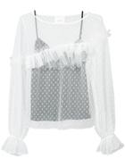 Cinq A Sept Sheer Dotted Ruffle Accent Blouse - White