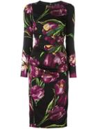 Dolce & Gabbana Tulip Print Dress, Women's, Size: 42, Black, Silk/spandex/elastane