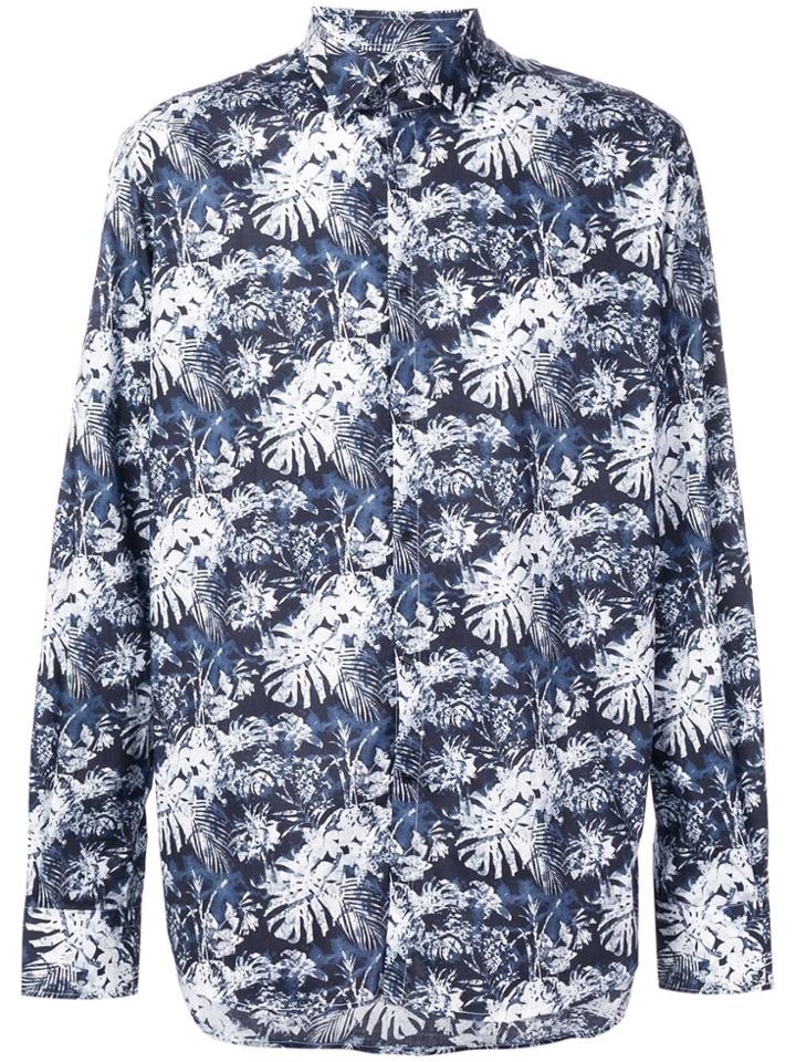 Karl Lagerfeld Tropical Print Button Down Shirt - Blue