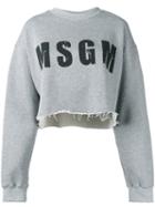 Msgm Logo Print Cropped Sweatshirt, Women's, Size: Large, Grey, Cotton/viscose
