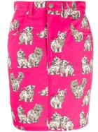 Msgm Cat Print Denim Skirt - Pink