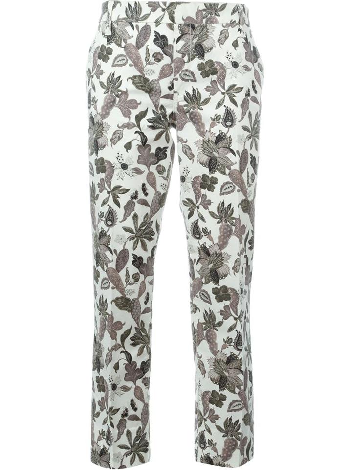 Tory Burch Leaf Print Cropped Trousers, Women's, Size: 27, Nude/neutrals, Cotton/spandex/elastane