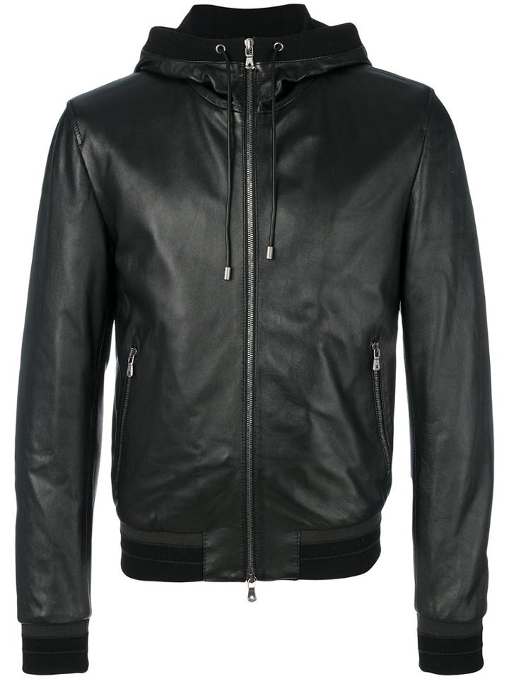 Dolce & Gabbana - Leather Hooded Jacket - Men - Lamb Skin/polyamide/polyester/virgin Wool - 52, Black, Lamb Skin/polyamide/polyester/virgin Wool