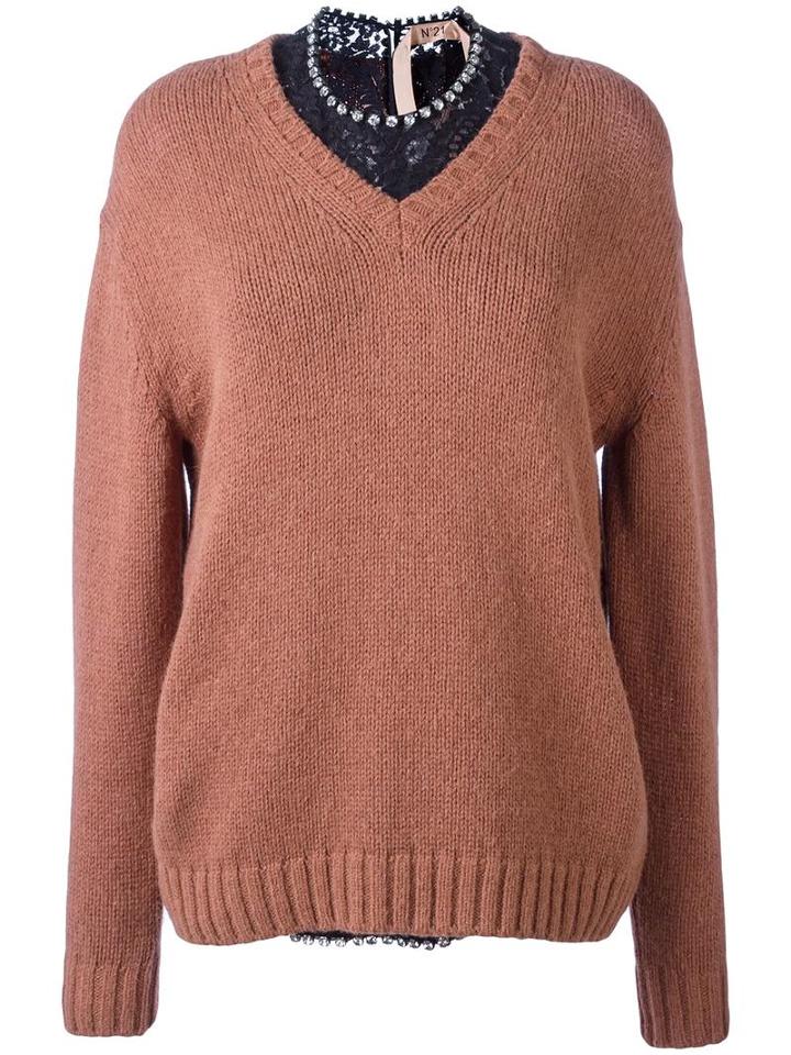 No21 V Neck Jumper, Women's, Size: 44, Pink/purple, Alpaca/polyamide/glass/metallic Fibre